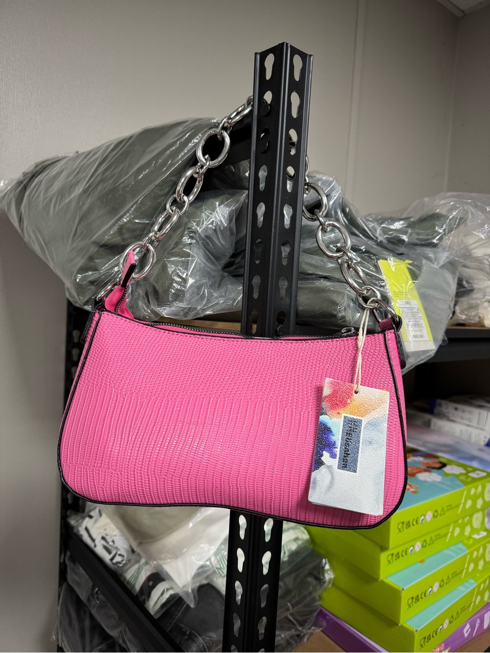 Pink Chain-Handle Shoulder Bag
